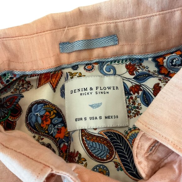 Denim & Flower Ricky Singh Mens Peach Button-Up Shirt S Cotton  Short Sleeve - Picture 3 of 9